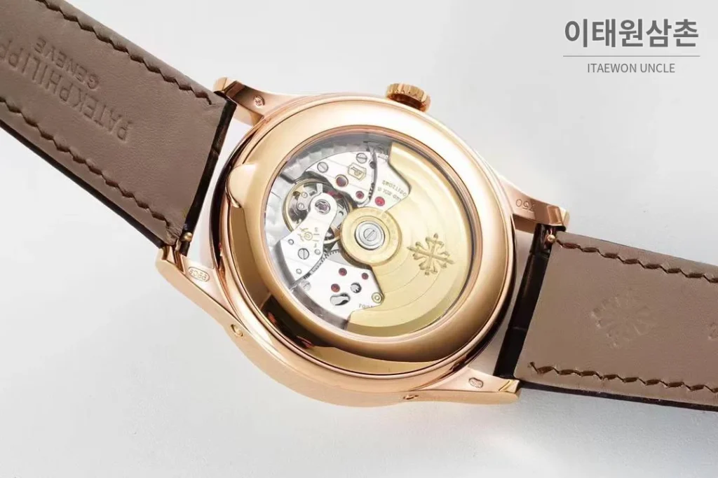 파텍필립 컴플리케이션 화이트골드 그레이다이얼 애뉴얼캘린더 오토매틱 38mm 브라운 가죽 스트랩