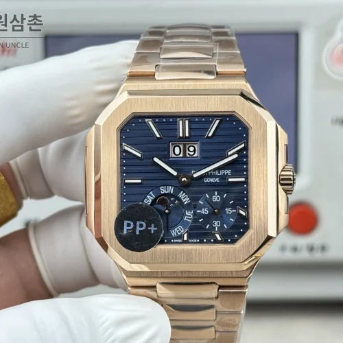 파텍필립 큐비터스 플래티넘 컴플리케이션 오토매틱 45mm 블루 로즈골드 브레이슬릿 로즈골드 케이스