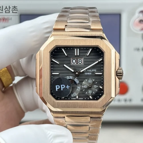 파텍필립 큐비터스 플래티넘 컴플리케이션 오토매틱 45mm 블루 로즈골드 브레이슬릿 로즈골드 베젤