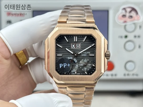파텍필립 큐비터스 플래티넘 컴플리케이션 오토매틱 45mm 블루 로즈골드 브레이슬릿 로즈골드 베젤