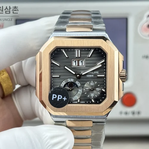 파텍필립 큐비터스 플래티넘 컴플리케이션 오토매틱 45mm 블루 투톤 브레이슬릿 로즈골드 베젤