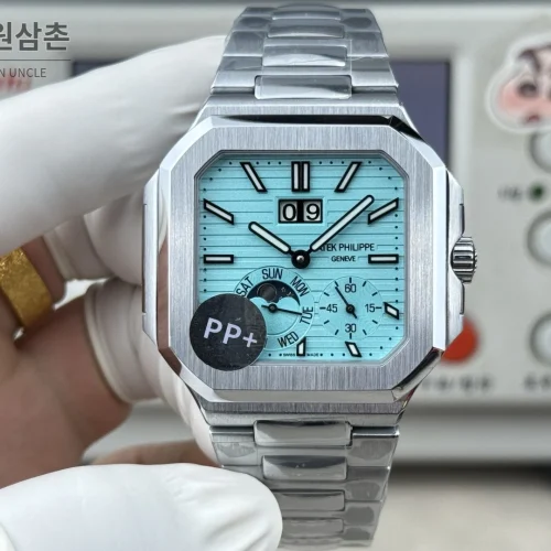 파텍필립 큐비터스 플래티넘 컴플리케이션 오토매틱 45mm 블루 스틸 브레이슬릿