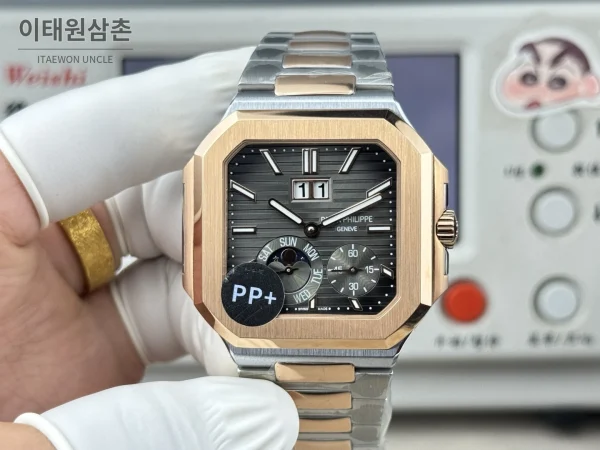 파텍필립 큐비터스 플래티넘 컴플리케이션 오토매틱 45mm 블루 투톤 브레이슬릿 로즈골드 베젤