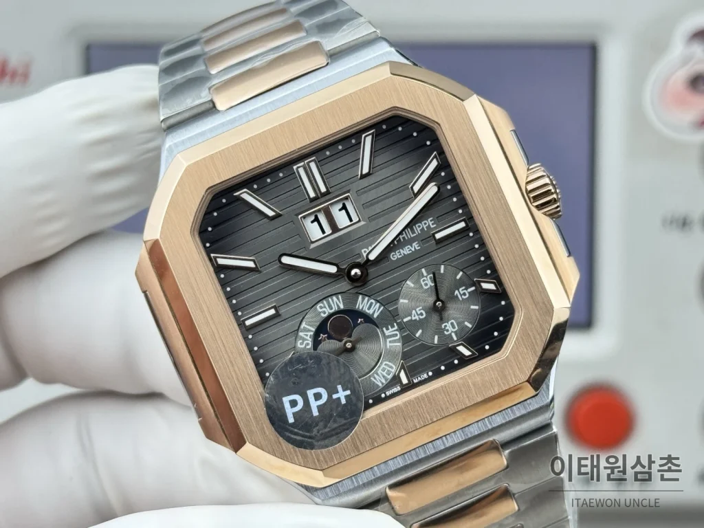 파텍필립 큐비터스 플래티넘 컴플리케이션 오토매틱 45mm 블루 투톤 브레이슬릿 로즈골드 베젤