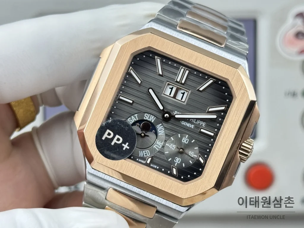 파텍필립 큐비터스 플래티넘 컴플리케이션 오토매틱 45mm 블루 투톤 브레이슬릿 로즈골드 베젤