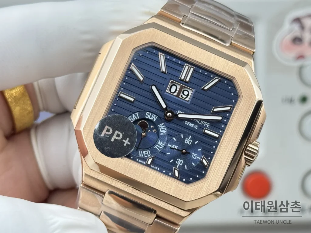파텍필립 큐비터스 플래티넘 컴플리케이션 오토매틱 45mm 블루 로즈골드 브레이슬릿 로즈골드 케이스