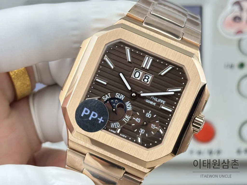 파텍필립 큐비터스 플래티넘 컴플리케이션 오토매틱 45mm 블루 로즈골드 브레이슬릿 로즈골드 케이스 (2)