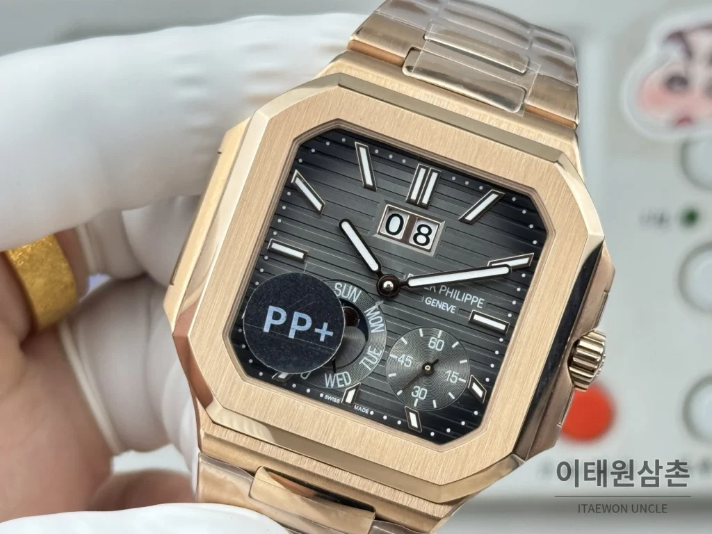 파텍필립 큐비터스 플래티넘 컴플리케이션 오토매틱 45mm 블루 로즈골드 브레이슬릿 로즈골드 베젤