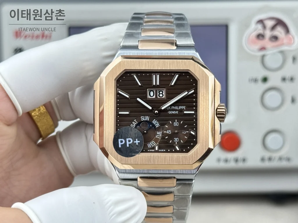 파텍필립 큐비터스 플래티넘 컴플리케이션 오토매틱 45mm 블루 투톤 브레이슬릿 로즈골드 베젤 (2)