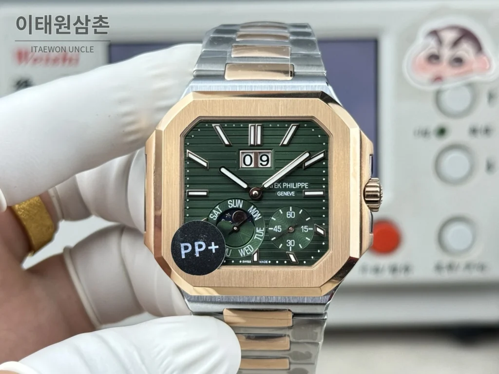 파텍필립 큐비터스 플래티넘 컴플리케이션 오토매틱 45mm 블루 투톤 브레이슬릿 로즈골드 베젤