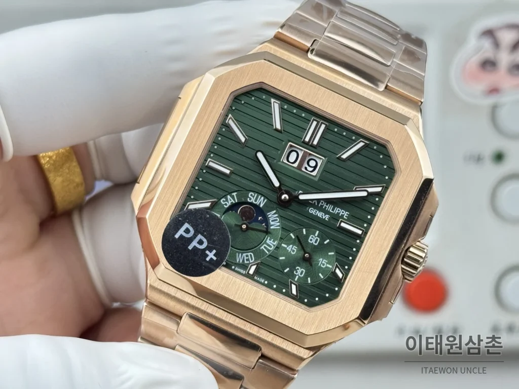 파텍필립 큐비터스 플래티넘 컴플리케이션 오토매틱 45mm 블루 로즈골드 브레이슬릿 로즈골드 베젤