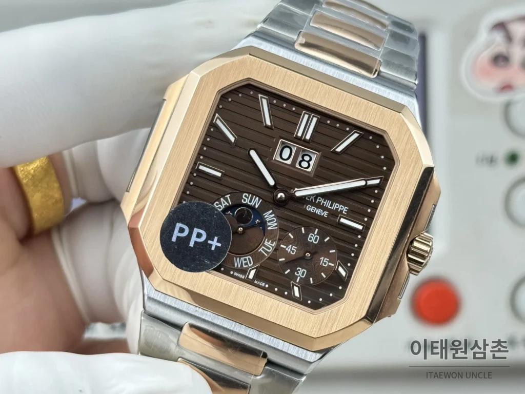 파텍필립 큐비터스 플래티넘 컴플리케이션 오토매틱 45mm 블루 투톤 브레이슬릿 로즈골드 베젤 (2)