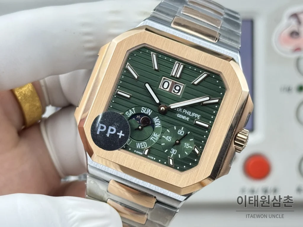 파텍필립 큐비터스 플래티넘 컴플리케이션 오토매틱 45mm 블루 투톤 브레이슬릿 로즈골드 베젤