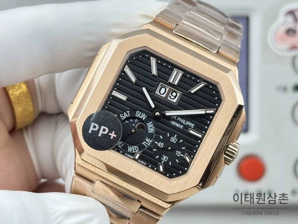 파텍필립 큐비터스 플래티넘 컴플리케이션 오토매틱 45mm 블루 로즈골드 브레이슬릿 로즈골드 케이스