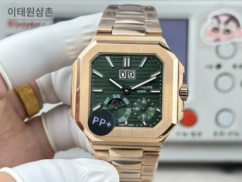 파텍필립 큐비터스 플래티넘 컴플리케이션 오토매틱 45mm 블루 로즈골드 브레이슬릿 로즈골드 베젤