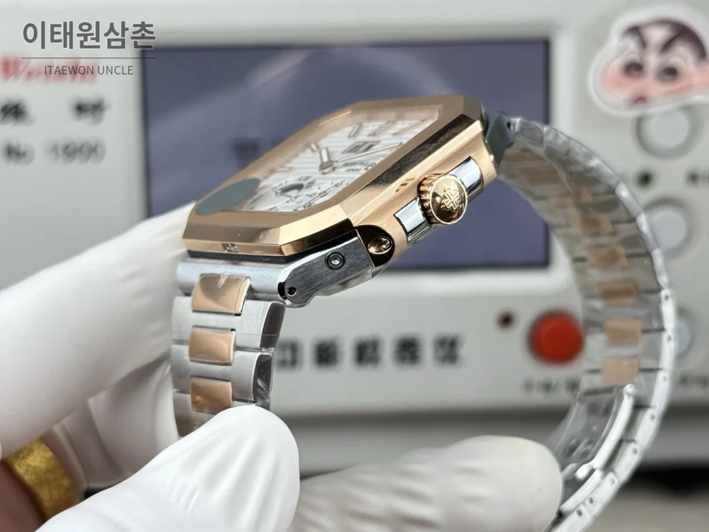 파텍필립 큐비터스 플래티넘 컴플리케이션 오토매틱 45mm 블루 투톤 브레이슬릿 로즈골드 베젤 (3)