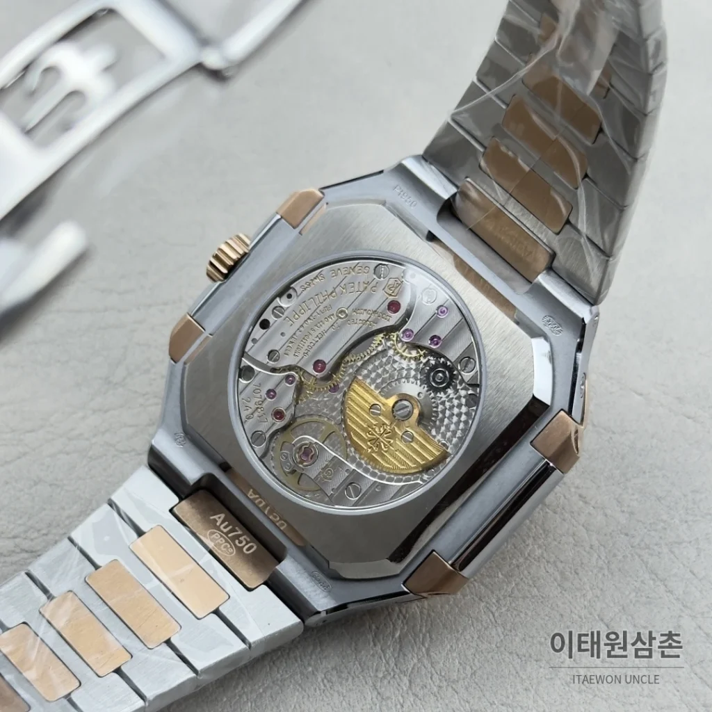 파텍필립 큐비터스 플래티넘 컴플리케이션 오토매틱 45mm 블루 투톤 브레이슬릿 로즈골드 베젤 (3)