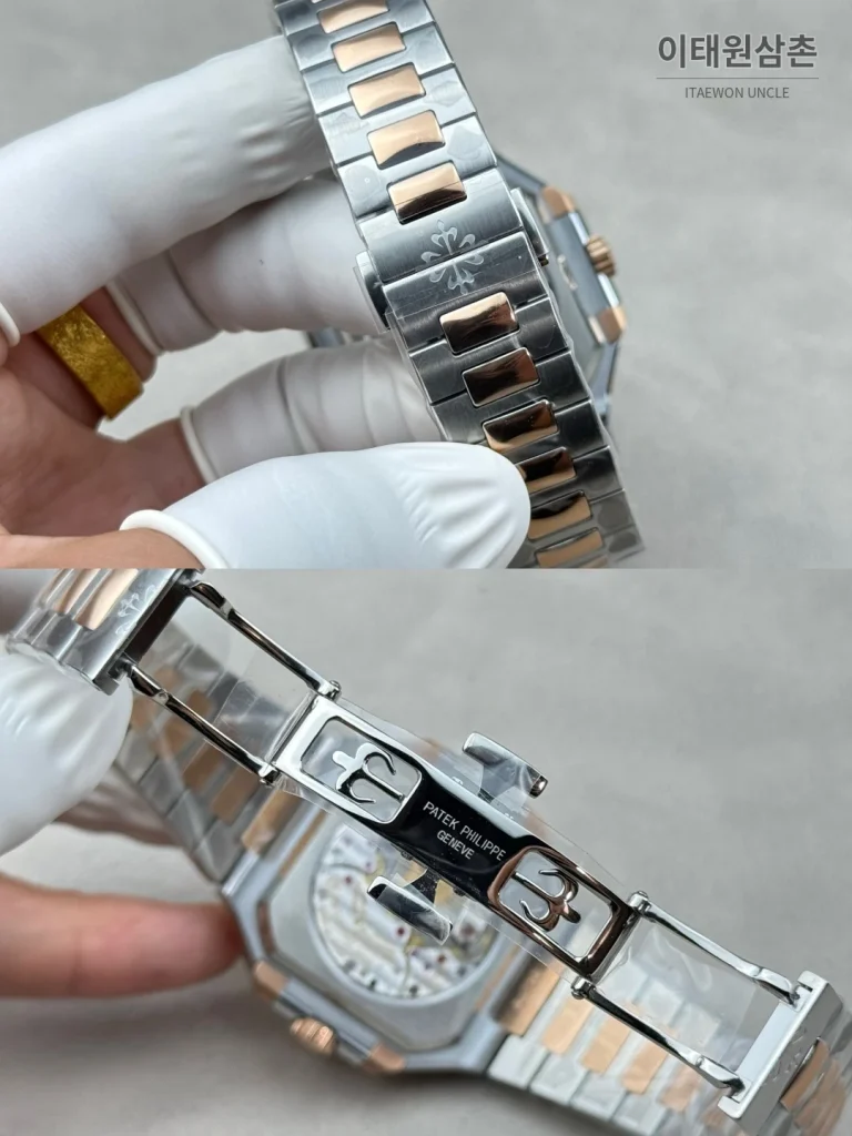 파텍필립 큐비터스 플래티넘 컴플리케이션 오토매틱 45mm 블루 투톤 브레이슬릿 로즈골드 베젤 (3)