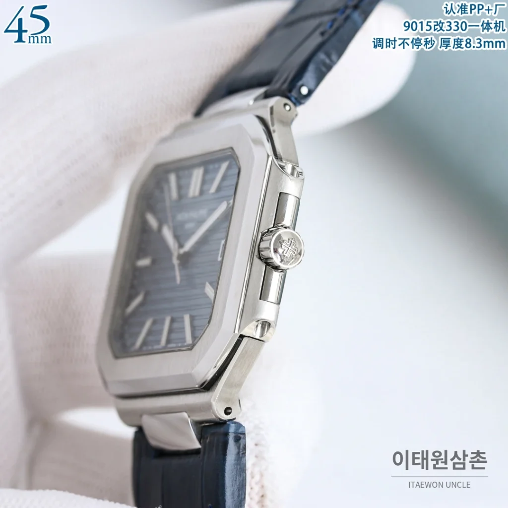 파텍필립 큐비터스 스틸 블루다이얼 가죽밴드 오토매틱 45mm 5821 (2)