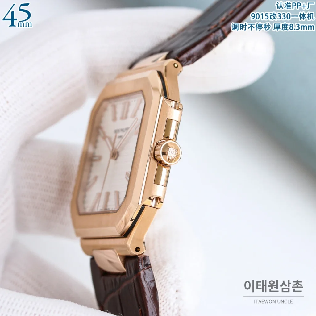 파텍필립 큐비터스 스틸 블루다이얼 가죽밴드 오토매틱 45mm 5821