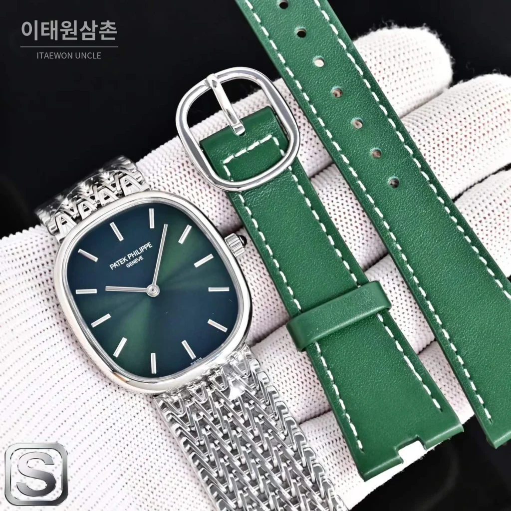 파텍필립 골든 엘립스 로즈골드 그린다이얼 오토매틱 39.5mm 5738/1R-001 스틸 브레이슬릿