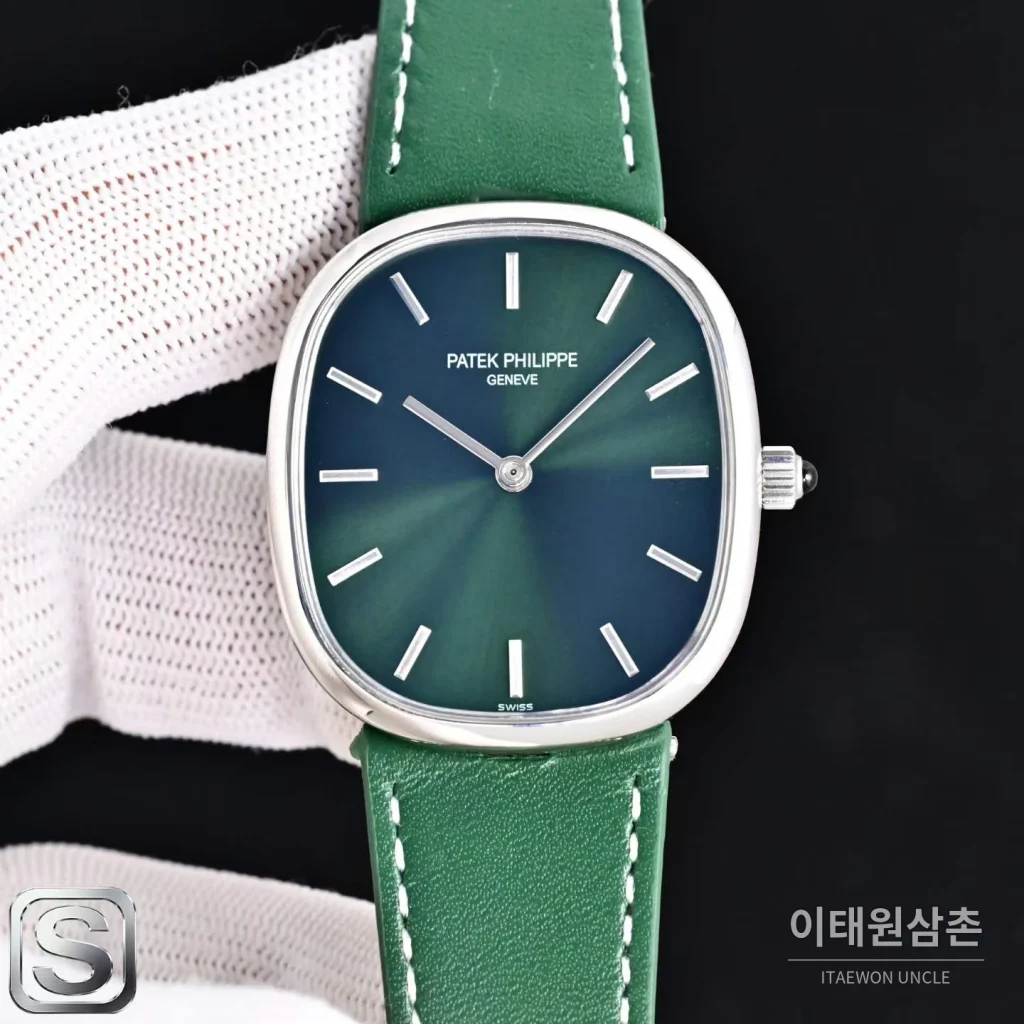 파텍필립 골든 엘립스 로즈골드 그린다이얼 오토매틱 39.5mm 5738/1R-001 그린 가죽 스트랩