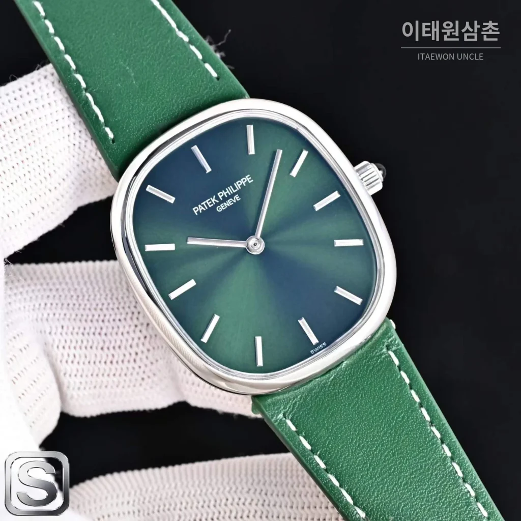 파텍필립 골든 엘립스 로즈골드 그린다이얼 오토매틱 39.5mm 5738/1R-001 그린 가죽 스트랩