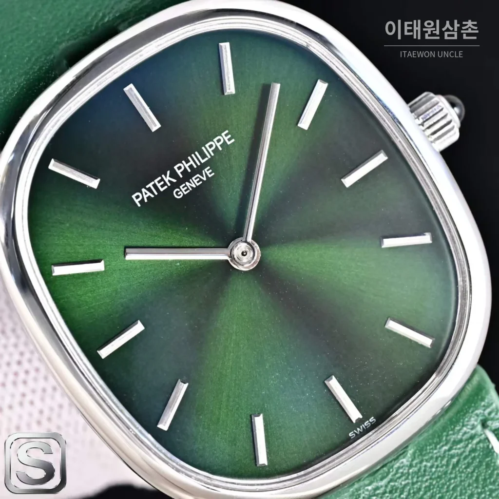 파텍필립 골든 엘립스 로즈골드 그린다이얼 오토매틱 39.5mm 5738/1R-001 그린 가죽 스트랩