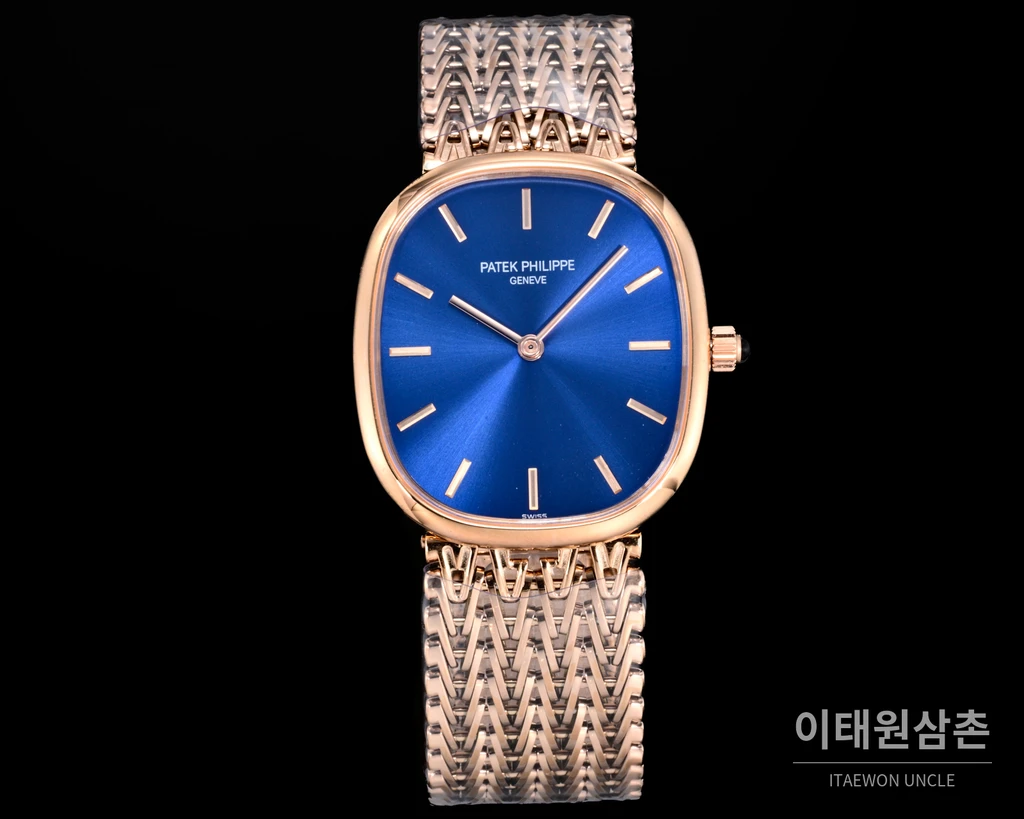 파텍필립 골든 엘립스 로즈골드 톤 베젤 블루다이얼 오토매틱 39.5mm