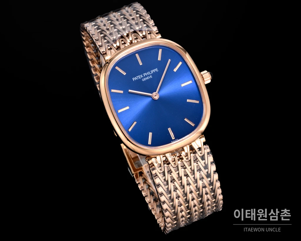 파텍필립 골든 엘립스 로즈골드 톤 베젤 블루다이얼 오토매틱 39.5mm