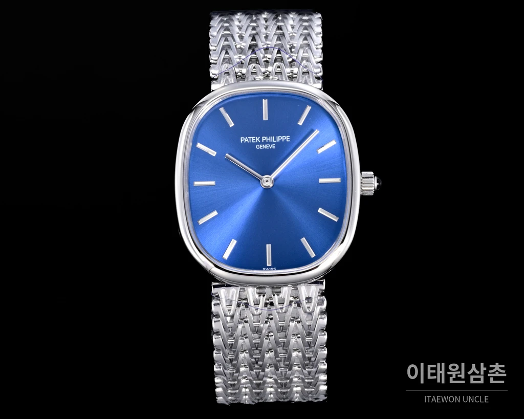 파텍필립 골든 엘립스 실버 톤 베젤 블루다이얼 오토매틱 39.5mm