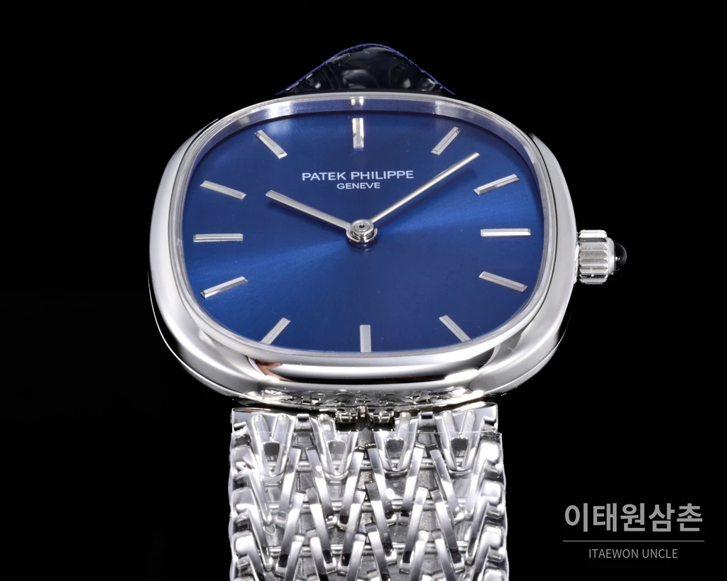 파텍필립 골든 엘립스 실버 톤 베젤 블루다이얼 오토매틱 39.5mm