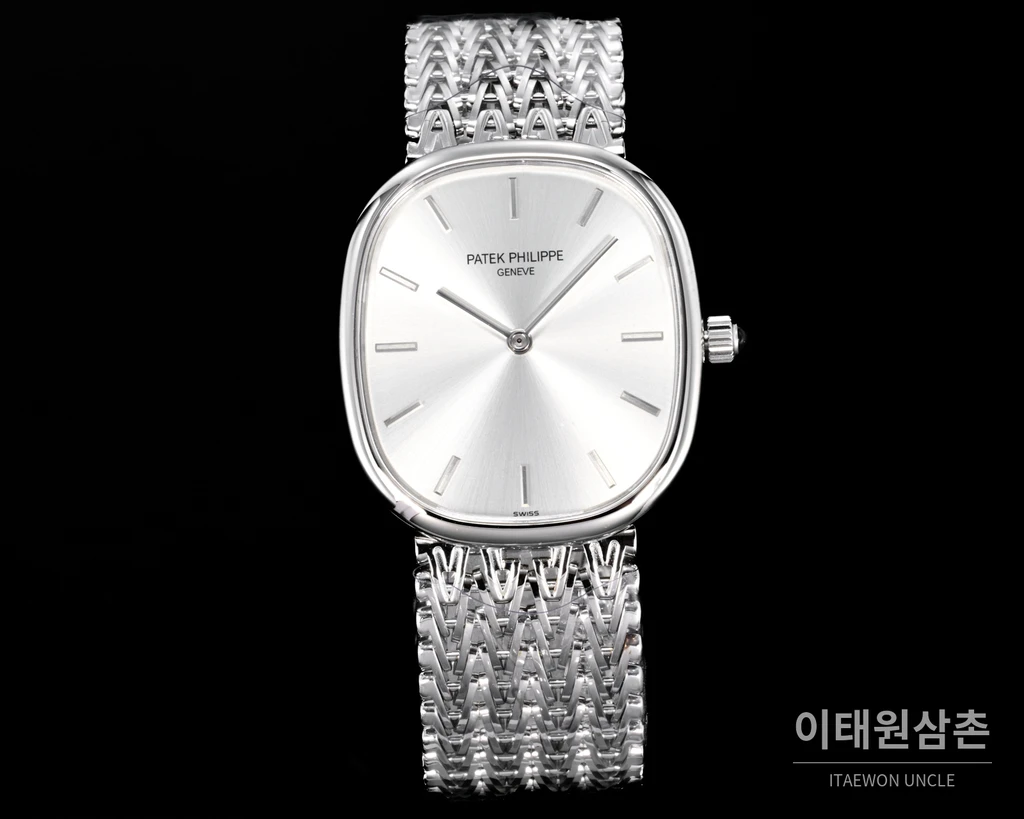 파텍필립 골든 엘립스 실버 톤 베젤 화이트다이얼 오토매틱 39.5mm