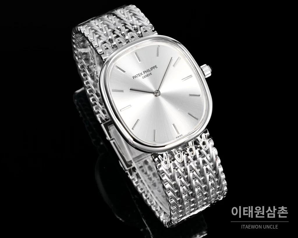 파텍필립 골든 엘립스 실버 톤 베젤 화이트다이얼 오토매틱 39.5mm