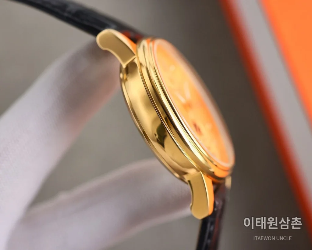 파텍필립 월페이즈 오토매틱 40mm 실버 다이얼 블랙 가죽 스트랩