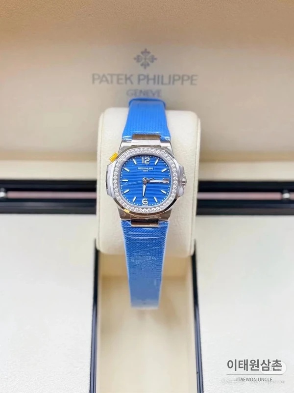 파텍필립 노틸러스 316 스틸 스톤베젤 여성용 쿼츠시계 32mm
