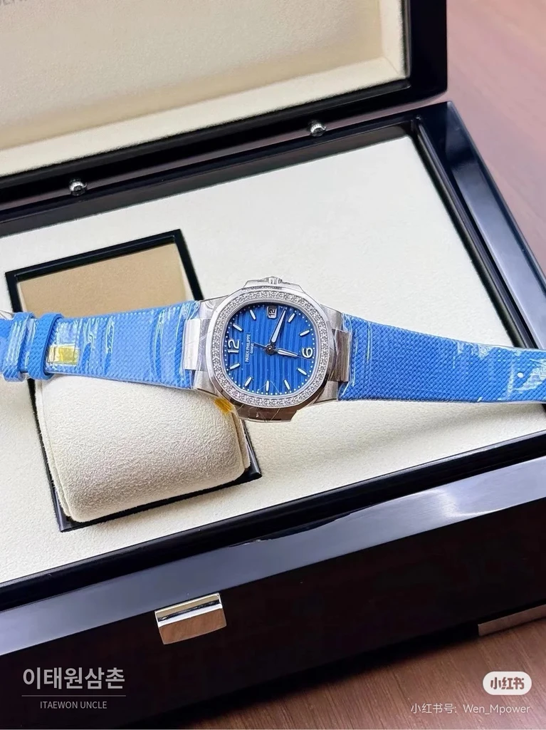 파텍필립 노틸러스 316 스틸 스톤베젤 여성용 쿼츠시계 32mm