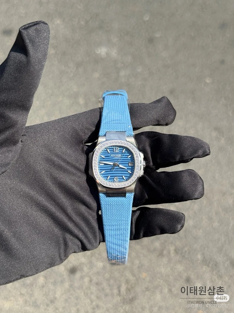 파텍필립 노틸러스 316 스틸 스톤베젤 여성용 쿼츠시계 32mm