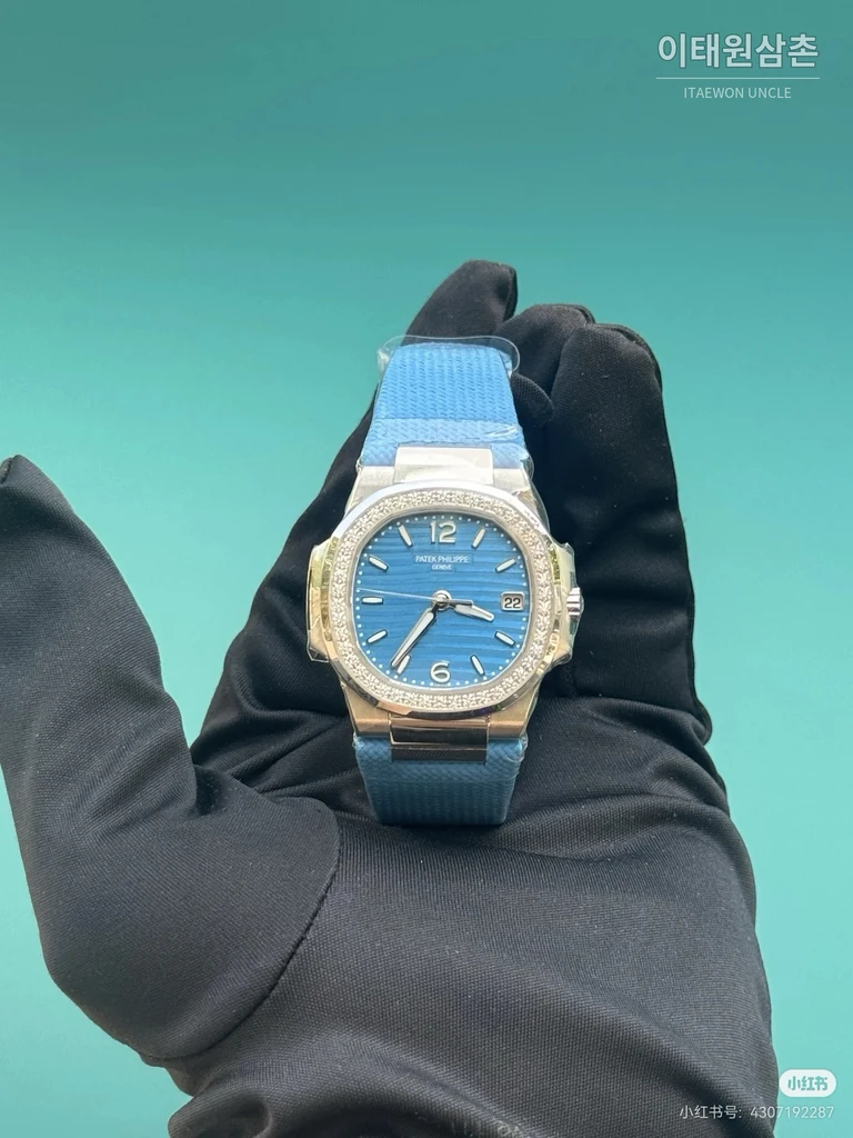 파텍필립 노틸러스 316 스틸 스톤베젤 여성용 쿼츠시계 32mm