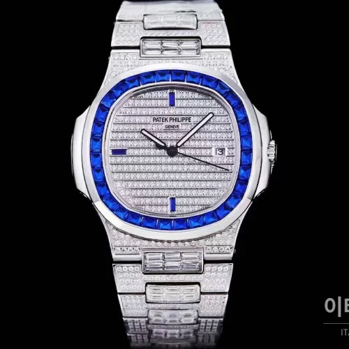 파텍필립 노틸러스 5711 풀다이아 파베 다이얼 오토매틱 40mm 실버 (6) 파텍필립 노틸러스 5711 풀다이아 파베 다이얼 오토매틱 40mm 실버 스틸 브레이슬릿 블루 베젤