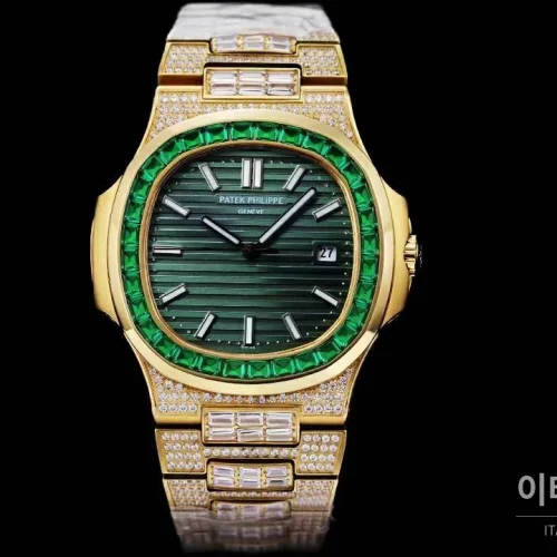 파텍필립 노틸러스 5711 풀다이아 파베 다이얼 오토매틱 40mm 실버 (9) 파텍필립 노틸러스 5711 풀다이아 파베 다이얼 오토매틱 40mm 실버 골드 브레이슬릿 그린 베젤