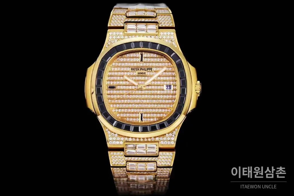 파텍필립 노틸러스 5711 풀다이아 파베 다이얼 오토매틱 40mm 실버 골드 브레이슬릿 블랙 베젤
