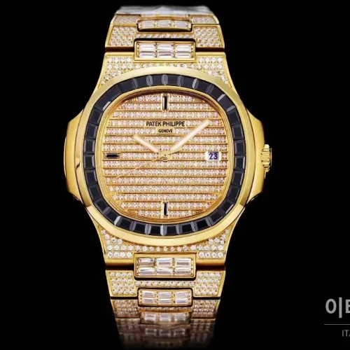 파텍필립 노틸러스 5711 풀다이아 파베 다이얼 오토매틱 40mm 실버 골드 브레이슬릿 블랙 베젤