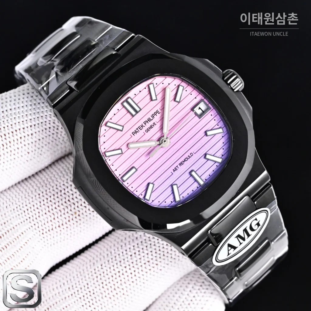 파텍필립 노틸러스 오토매틱 40mm 멀티컬러 다이얼 세라믹 브레이슬릿 블랙 베젤 (2)