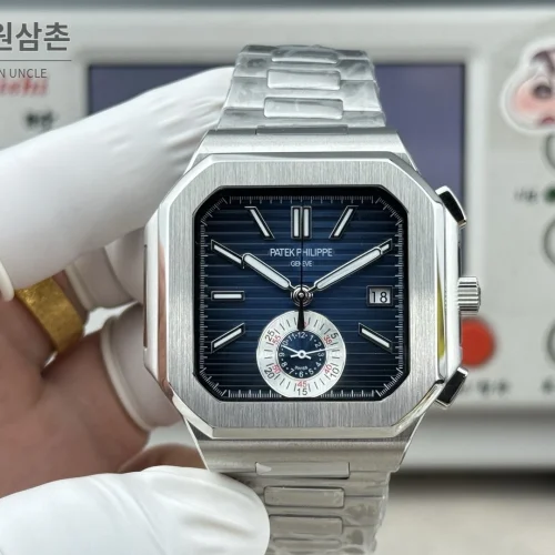 파텍필립 노틸러스 크로노그래프 오토매틱 44mm 네이비 다이얼 스틸 브레이슬릿