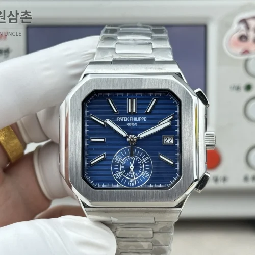 파텍필립 노틸러스 크로노그래프 오토매틱 44mm 블루 다이얼 스틸 브레이슬릿