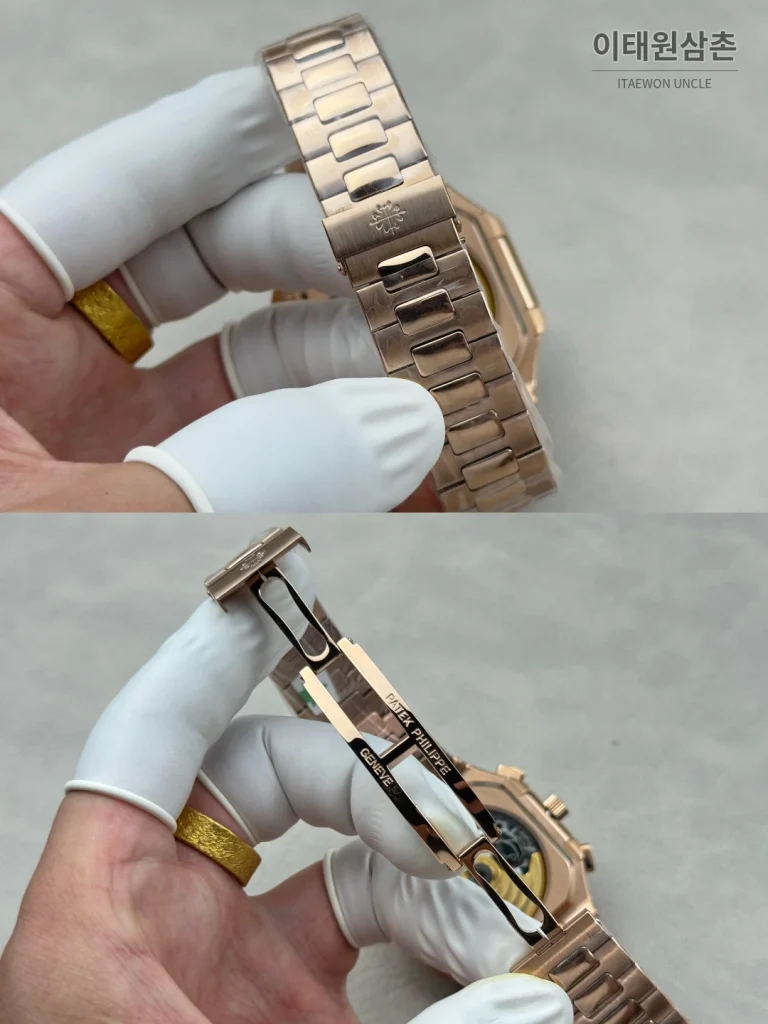 파텍필립 노틸러스 크로노그래프 오토매틱 44mm 네이비 다이얼 로즈골드 브레이슬릿