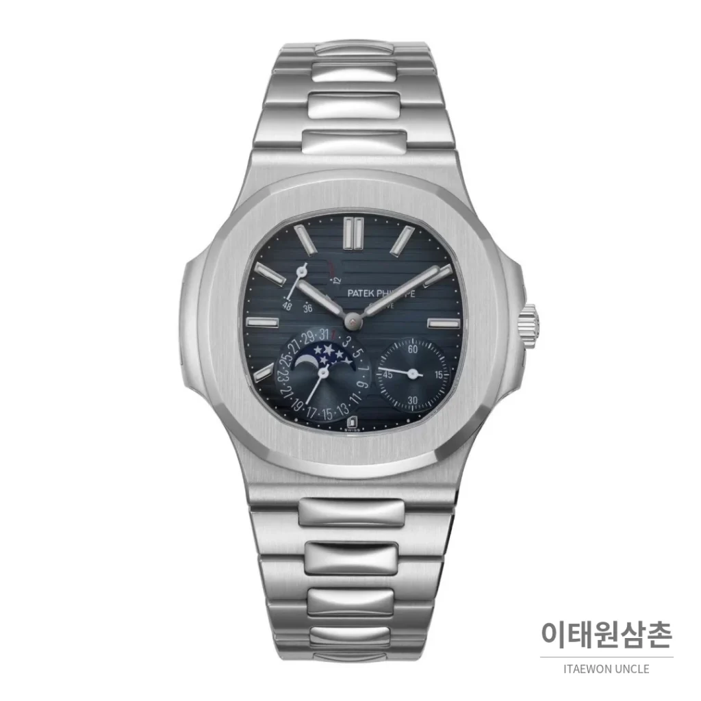 파텍필립 노틸러스 문페이즈 파워리저브 오토매틱 40mm 5712 네이비 다이얼