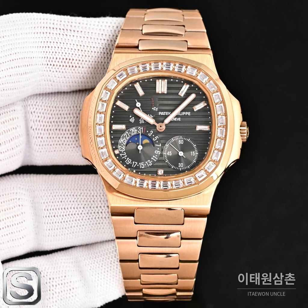 파텍필립 노틸러스 멀티펑션 로즈골드 베젤 청그레이 다이얼 수동 40mm