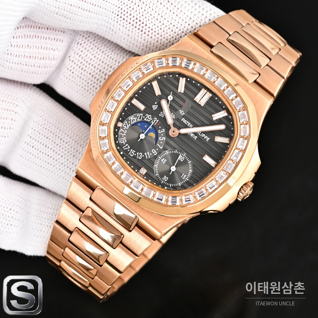 파텍필립 노틸러스 멀티펑션 로즈골드 베젤 청그레이 다이얼 수동 40mm